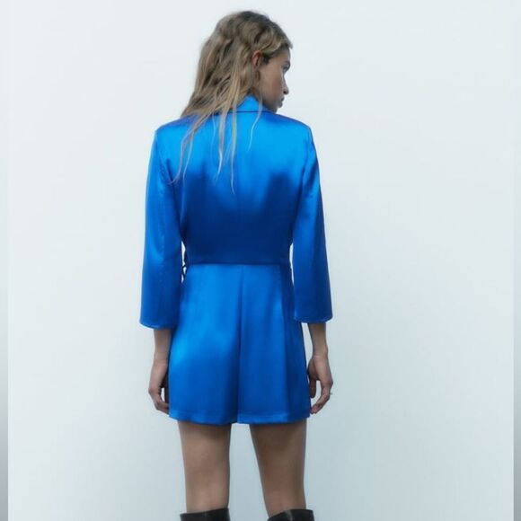 Zara DOUBLE BREASTED SATIN EFFECT JUMPSUIT BLAZER - Picture 7 of 9